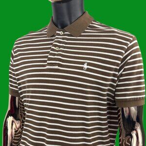 VTG Polo Ralph Lauren Brown & White Striped Short Sleeve Polo Shirt